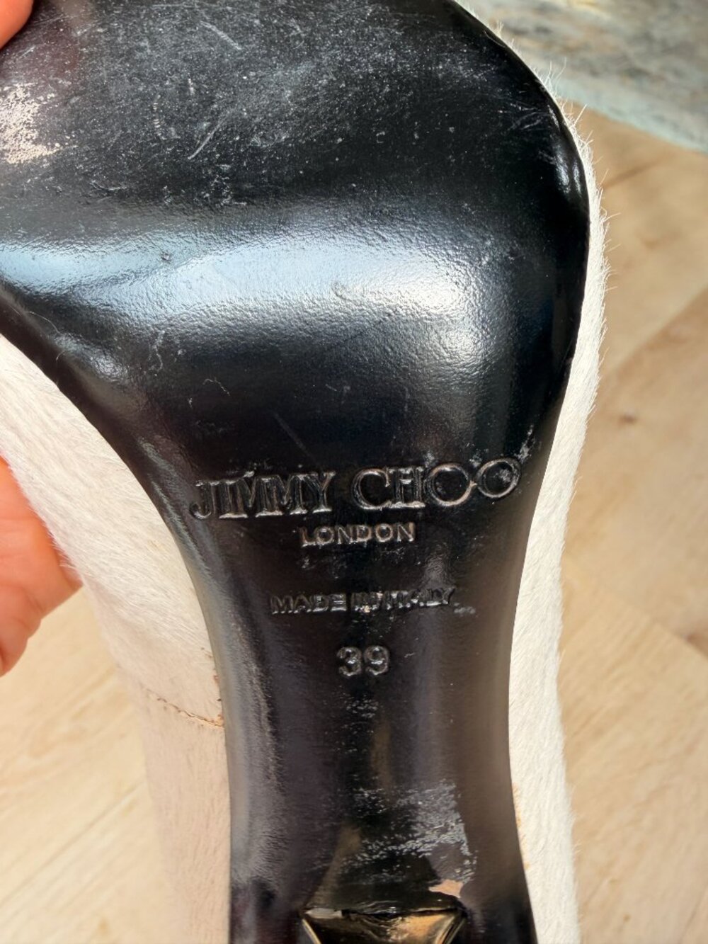Jimmy Choo Ivory Calf Hair Pointed Stiletto Pumps 120mm Gold Heel Size 39 - Picture 7 of 10